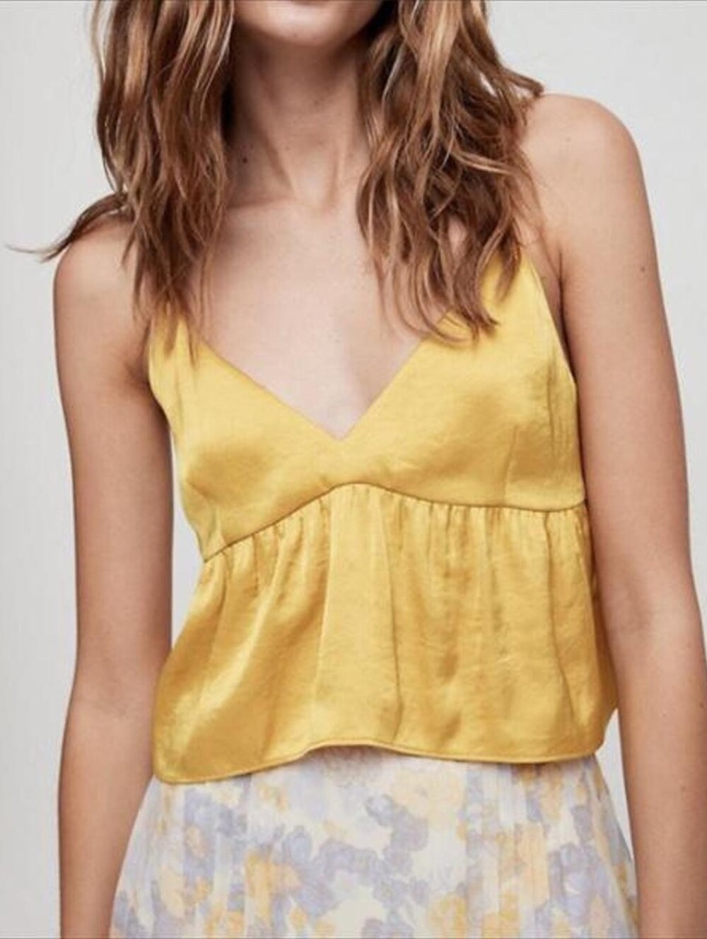 Little Moon Aritzia Marigold Yellow Satin Babydoll Cropped Camisole Tank Top Sma